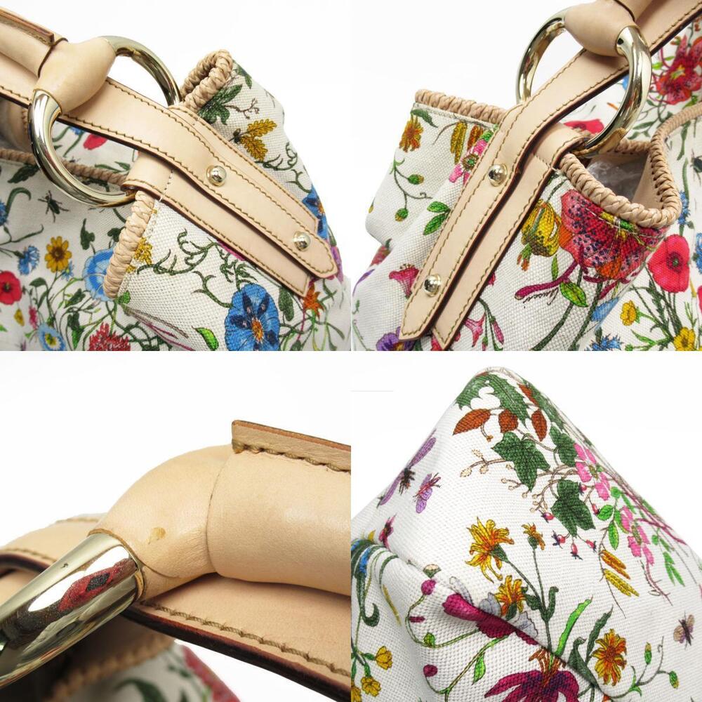 Gucci Flower floral Leather Flora Canvas Red bag Hobo Horsebit White print